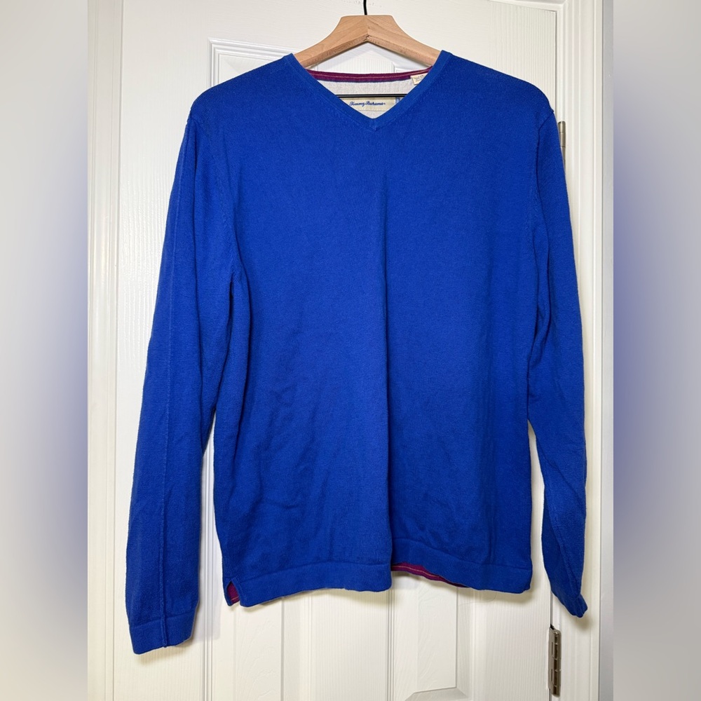 Tommy Bahama Sweater Mens Pullover Long Sleeve V Neck Sz L Blue Cashmere Blend